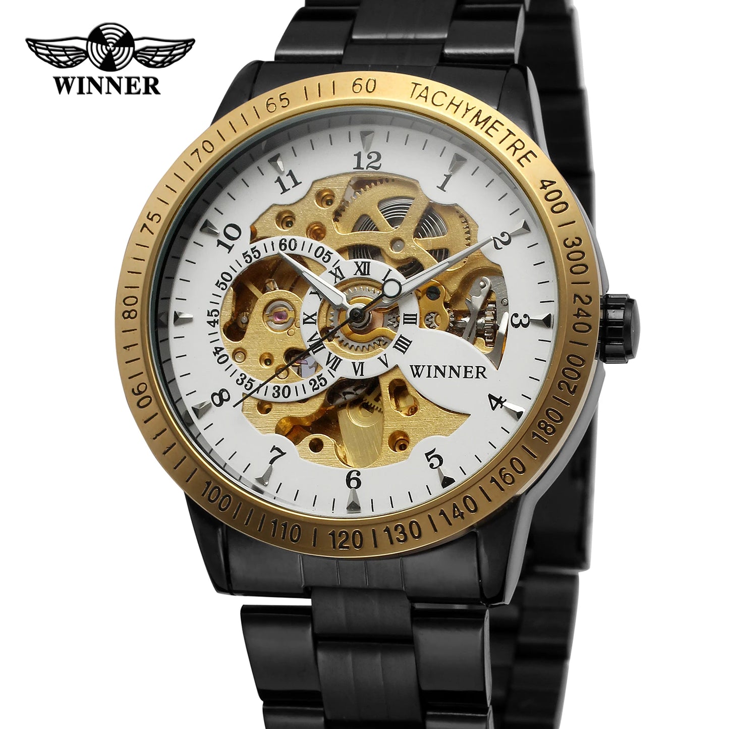 Winner Top Brand Retro Classic Scale Golden Copper Small Dial Design Full Steel Relogio Masculino Mens Automatic Wrist Watches
