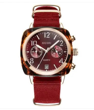 Fashion Guou Brand Square Men's Or Woman's Noctilucent Canvas Waterproof Quartz Gift Watches