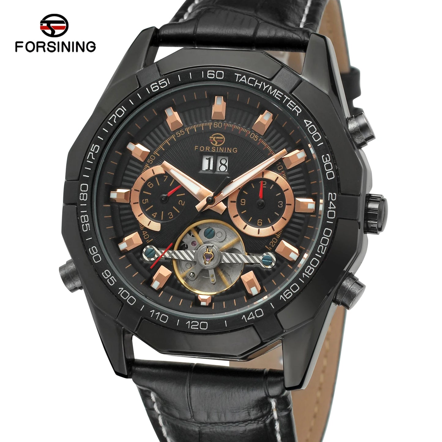 Forsining Top Brand Business Men's Watch Gold Leather Automatic Mechanical Toubilion Wrist Watches Relogio Masculino
