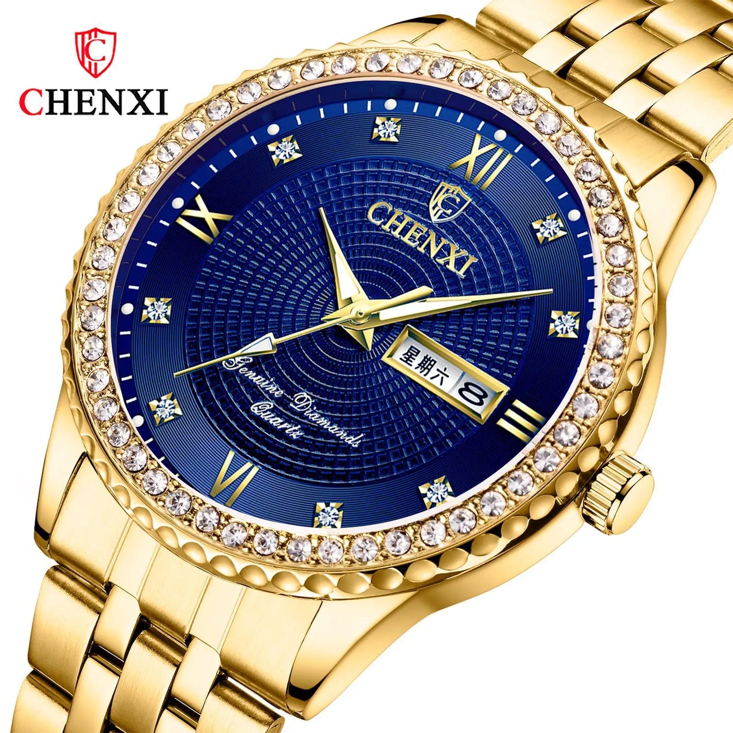Chenxi Top Brand Luxury Golden Doubl Calendar Watch Men Wristwatch Waterproof Male Wrist Man Full Steel Clock Relogio Masculino