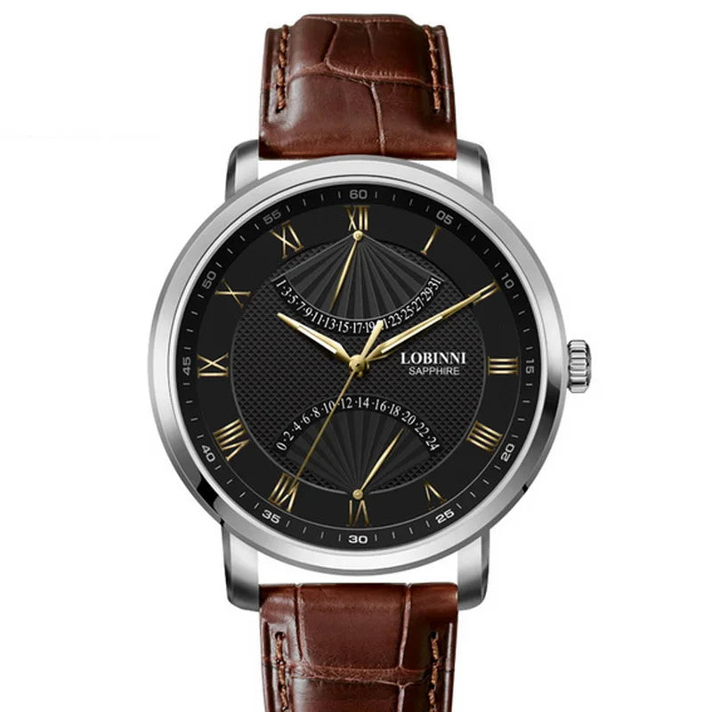 LOBINNI Men Watch Top Luxury Brand Quartz Wristwatch Waterproof Clock Sapphire Dress Leather Strap Reloj Hombre