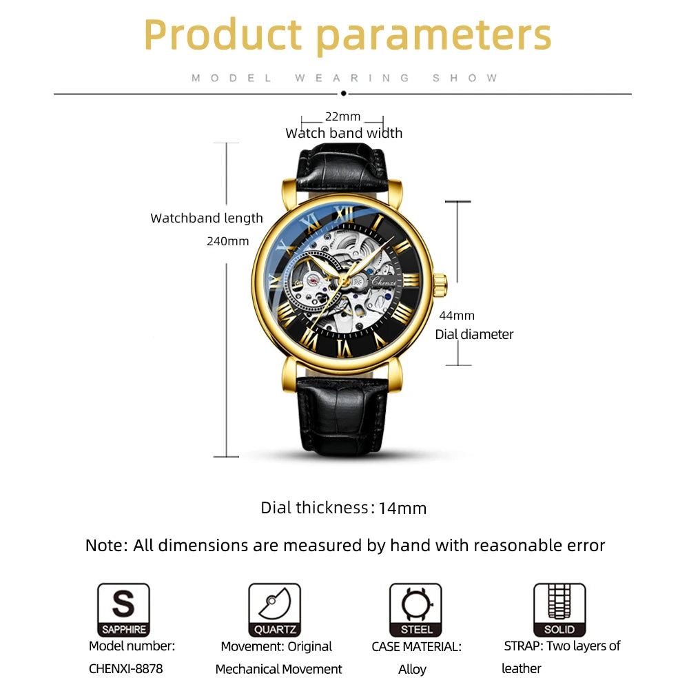 CHENXI New Men's Watch Top Brand Luxury Waterproof Automatic Mechanical Wrist Watch for Men Business Skeleton Tourbillon Watches