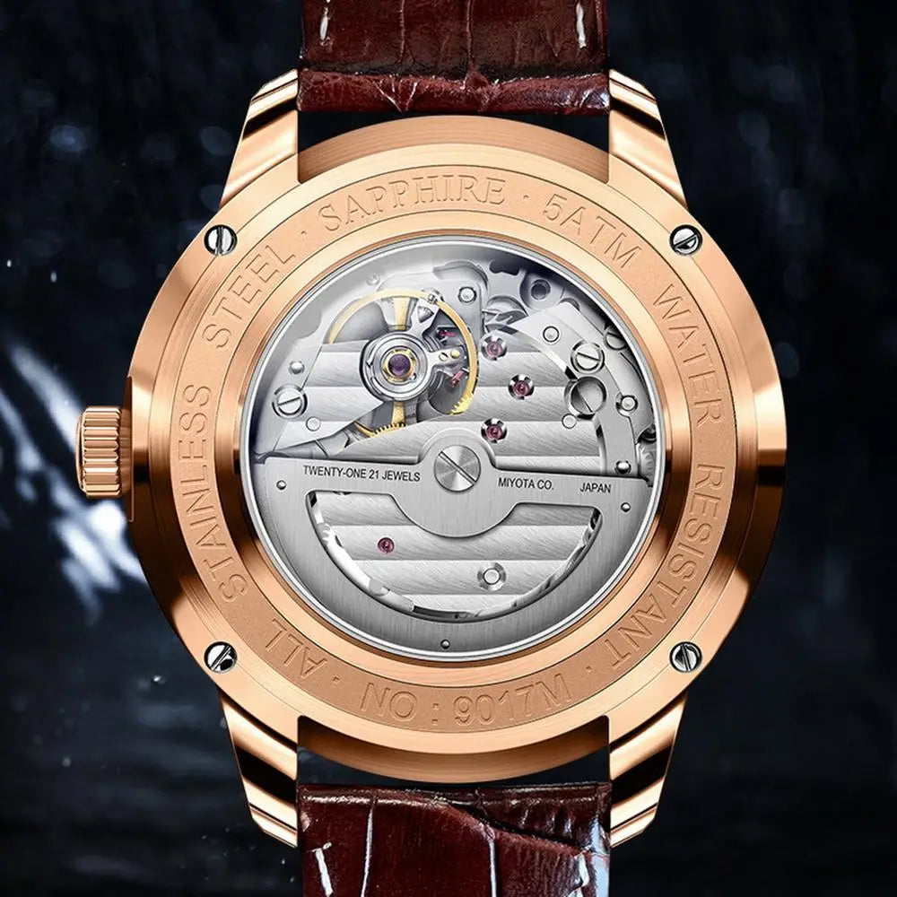 LOBINNI automatic watch men,mens luxury watches skeleton mechanical wristwatch 50m waterproof Switzerland clock sapphire relogio