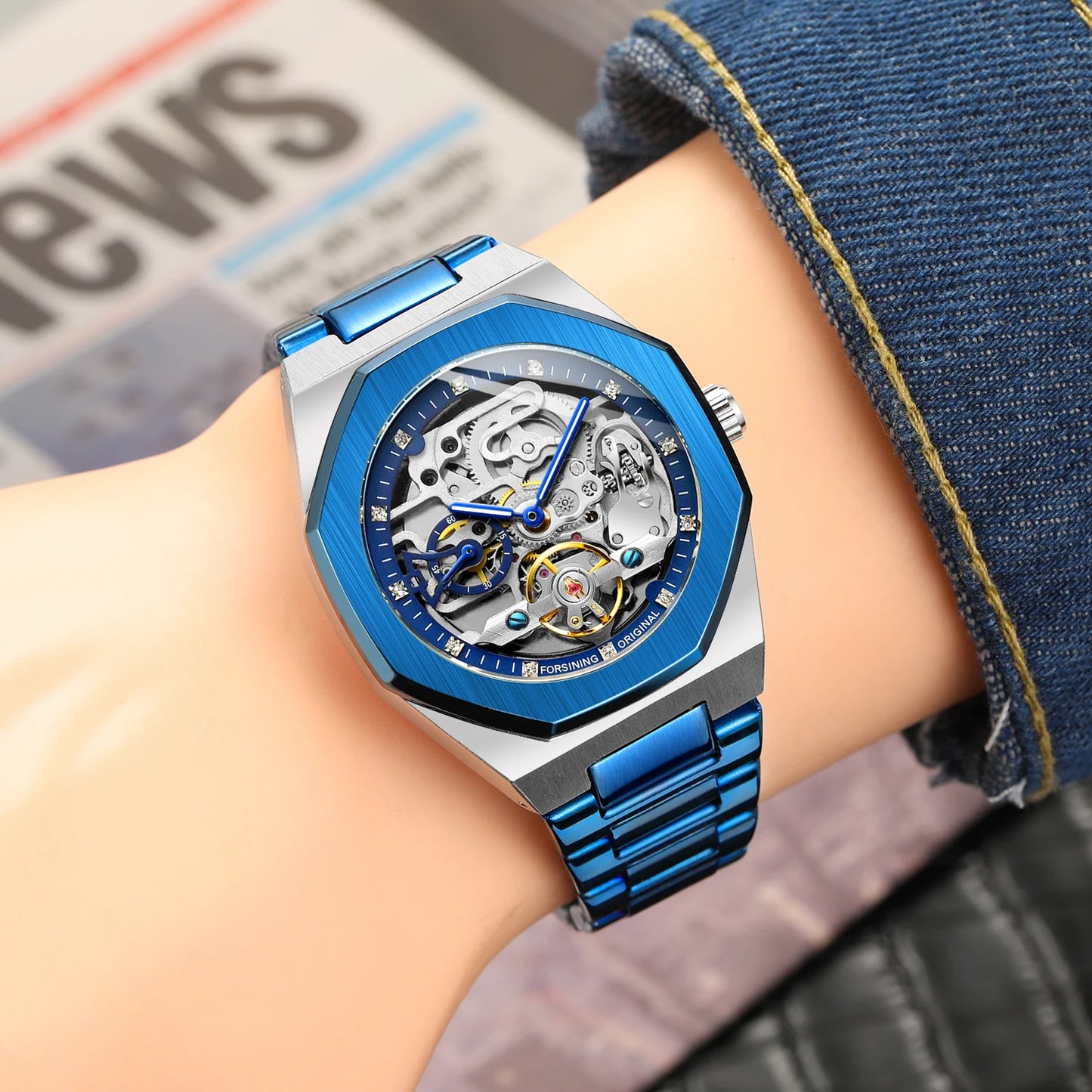 Forsining Top Brand Stainless Steel Strap Men Automatic Mechanical Watch Business Fashion Wrist Watches for Men montre homme