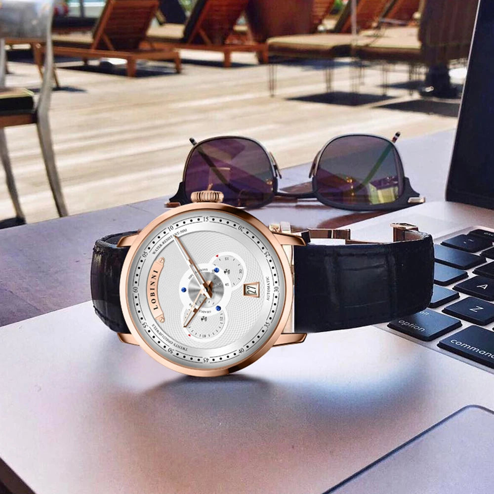 LOBINNI Mens Automatic Watches Men Luxury Watch Waterproof Self Wind Mechanical Wristwatch Sapphire Mirror Date 24 Hours