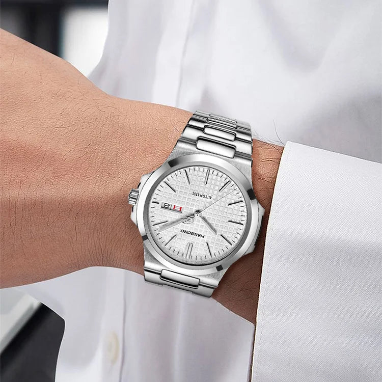 HANBORO Men Watch Top Luxury Brand Mens Automatic Watches Business Mechanical Wristwatches Waterproof Steel Strap Fashion