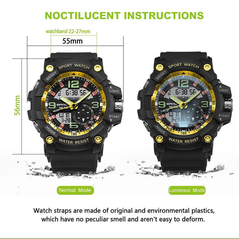 Fashion Sanda Top Brand Military Waterproof Sport For Mens Watches Luxury Clock Male Dive Saat Relogio Masculino