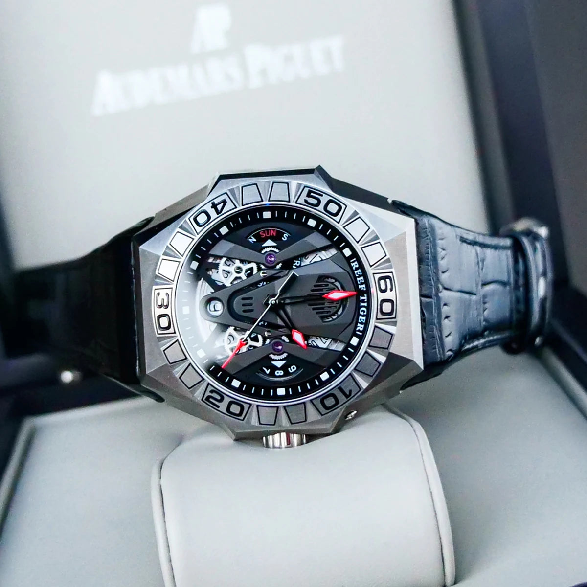 eef Tiger/RT Top Brand Mens Sport Watch Automatic Skeleton Watch Steel Waterproof Leather Strap Relogio Masculino RGA6912