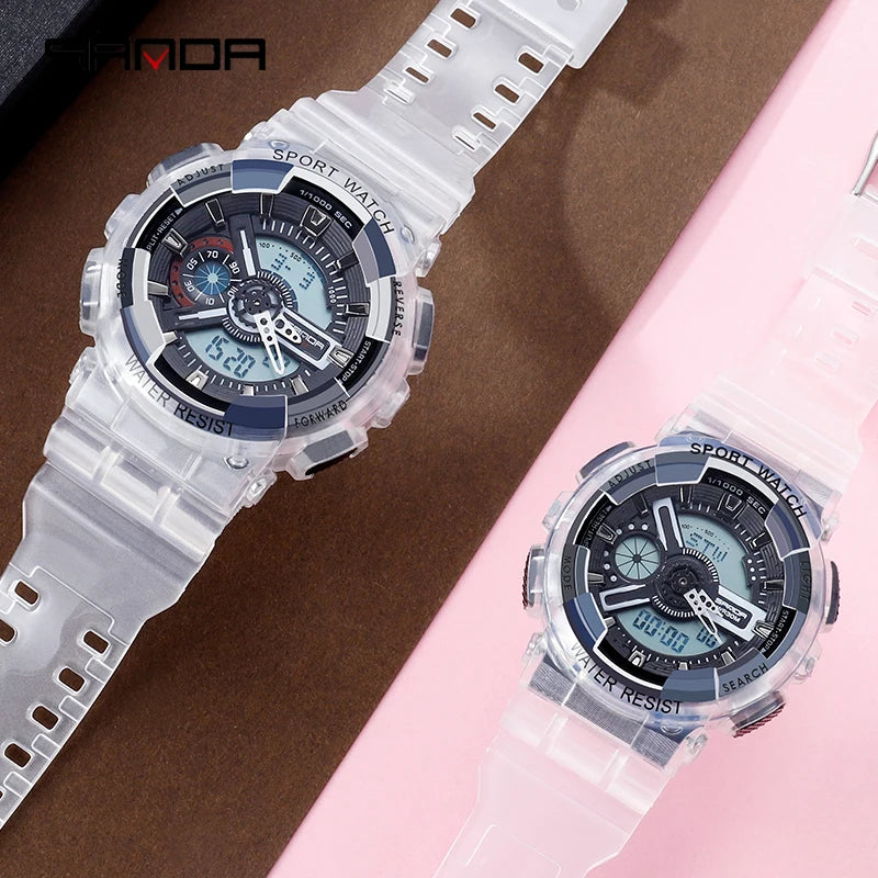 2021 New Fashion Sanda Top Brand Sports Watch Couple Multi-function Waterproof Led Digital Men's G Style Relogio Masculino