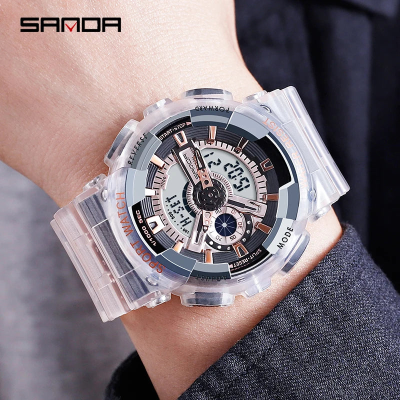 2021 New Fashion Sanda Top Brand Sports Watch Couple Multi-function Waterproof Led Digital Men's G Style Relogio Masculino