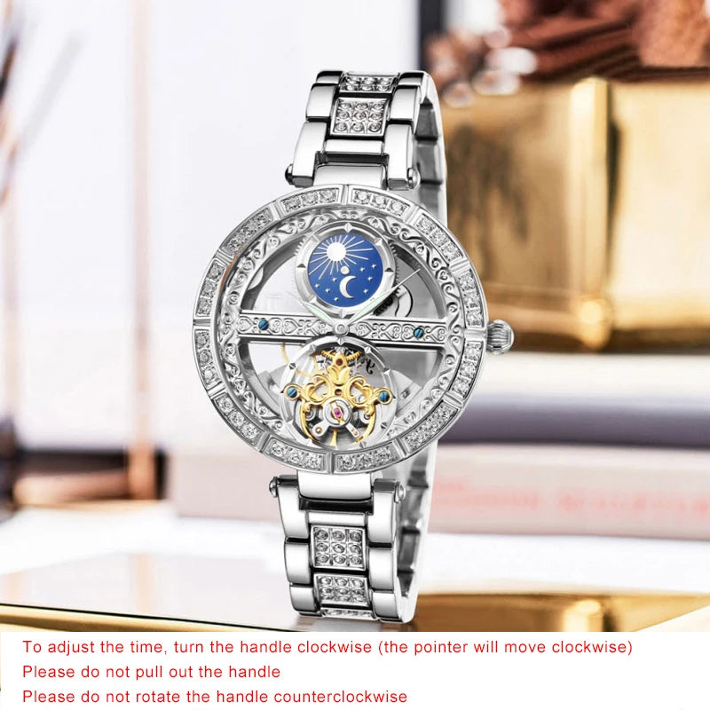 Fully Hollow Women Automatic Mechanical Watches Diamond Ladies Wristwatch Relogio feminino relojes de mujer Reloj mujer