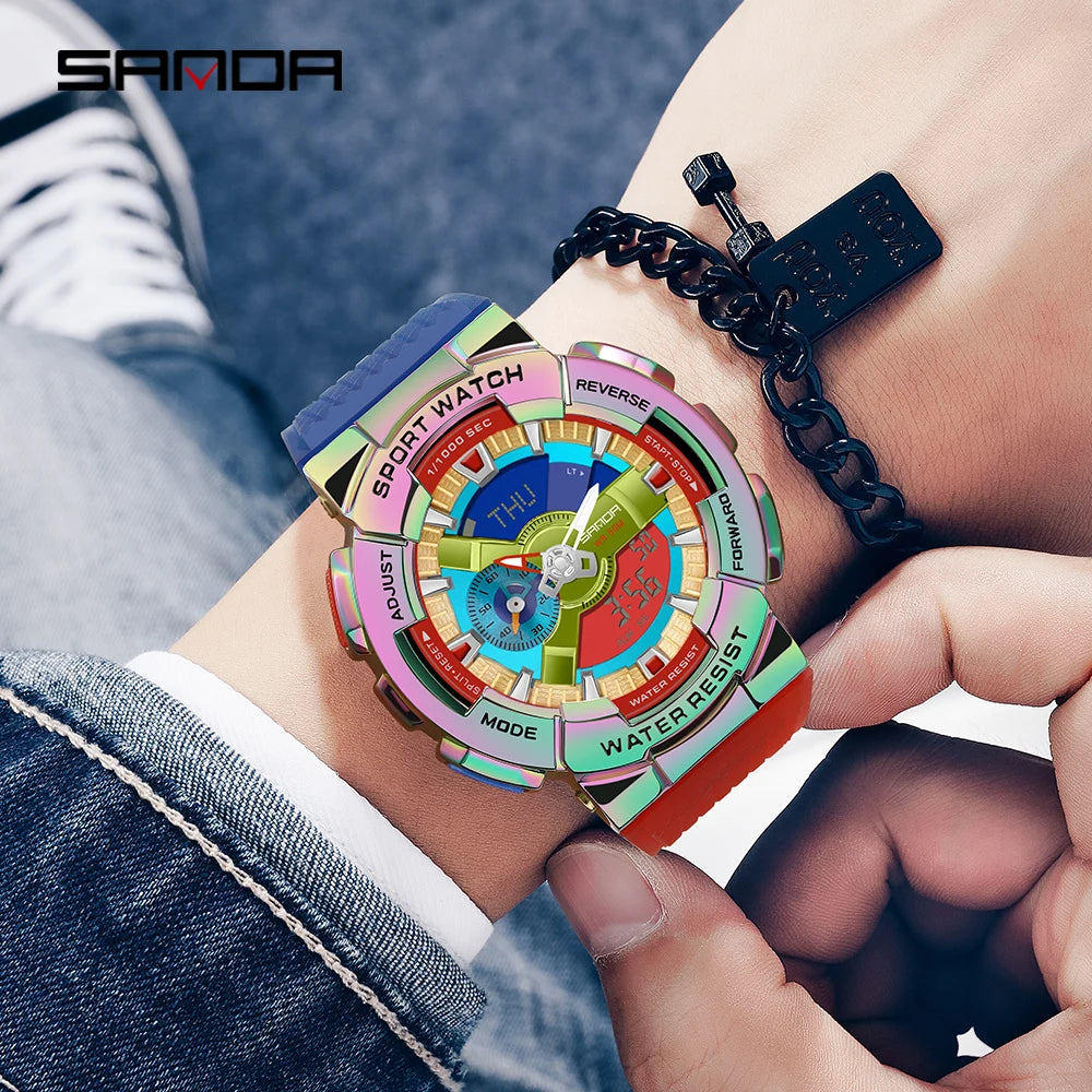 Sanda Watch Men Magic Color Fashion digital Wristwatch Unisex Top Luxury Cool Waterproof Sport Clock Часы Женские Ручные 9004