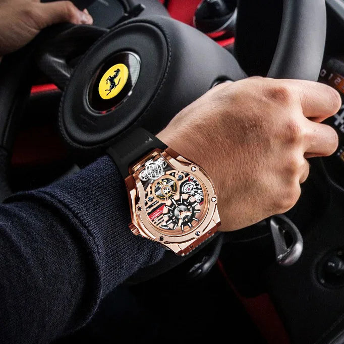 HANBORO Mens Automatic Watches Luxury Watch For Men Mechanical Wristwatch Waterproof Luminous Skeleton Dial Rubber Strap