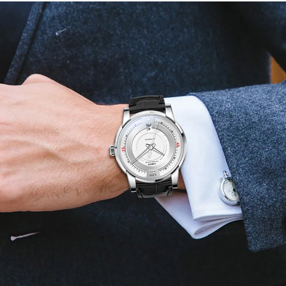 LOBINNI Mens Automatic Watches Top Luxury Brand Male Watch Waterproof Mechanical Wristwatch Sapphire Mirror Date Leather Strap