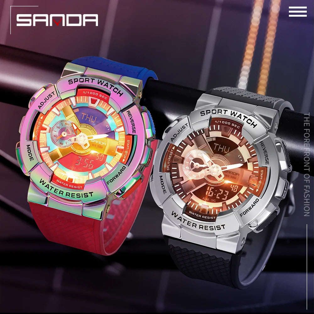 Sanda Watch Men Magic Color Fashion digital Wristwatch Unisex Top Luxury Cool Waterproof Sport Clock Часы Женские Ручные 9004