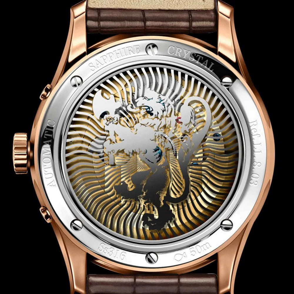 LOBINNI Automatic Watch For Men Top Luxury Brand Mens Mechanical Wristwatches Sapphire Crystal Leather Strap Week Month Date