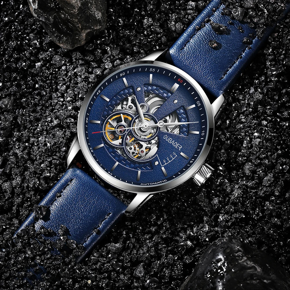 OUBAOER Mens Watches 2024 Mechanical Automatic Top Brand Luxury Tourbillon Self Winding Leather Sport Wristwatch