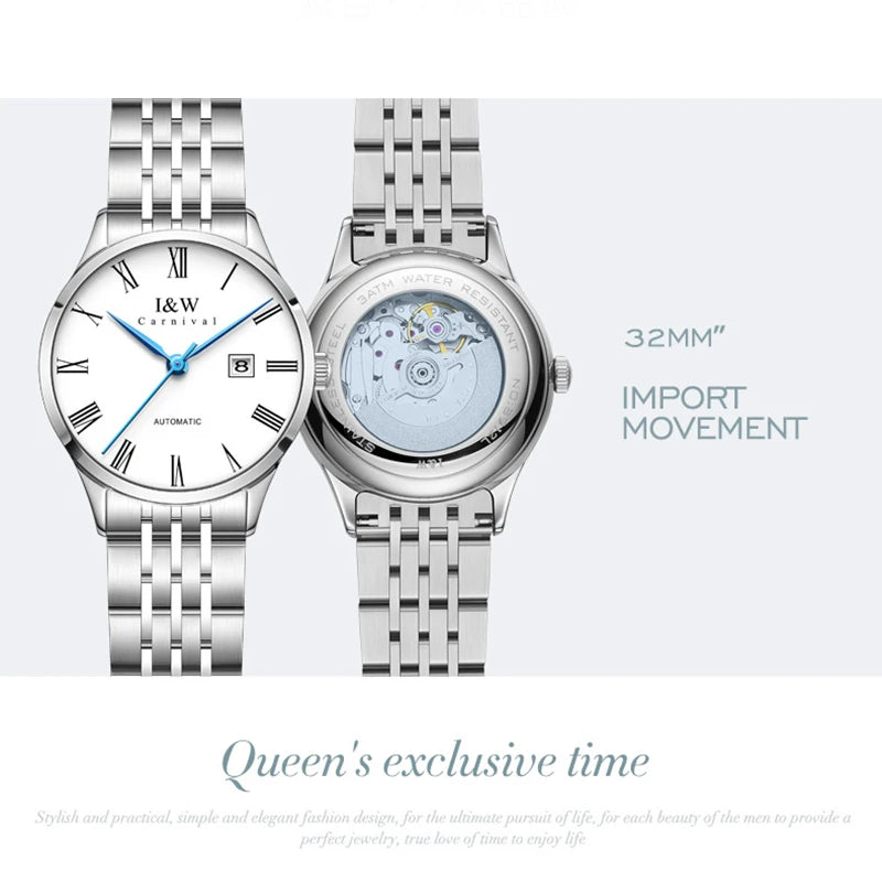 CARNIVAL Brand High-end IW Series Luxury MIYOTA Mechanical Watch for Women Stainless Steel Sapphire Mirror Automatic Watches