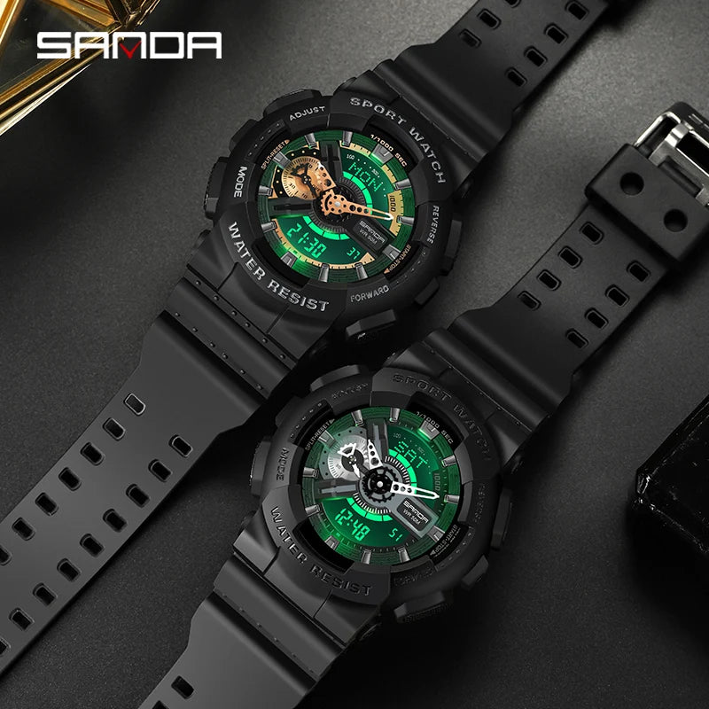Fashion Sanda Top Brand Dual Display Quartz Watch Men's Luxury Sports Led Luminous Waterproof S Shockproof Automatic Date Reloj