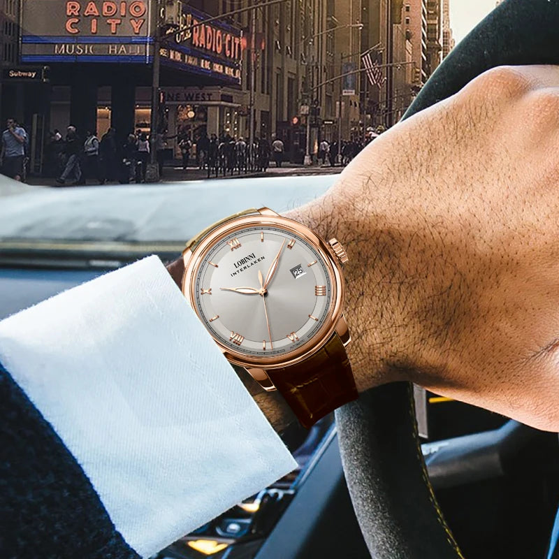 LOBINNI luxury brand men watches,mens automatic watch Switzerland man mechanical wristwatch waterproof clock leather strap reloj