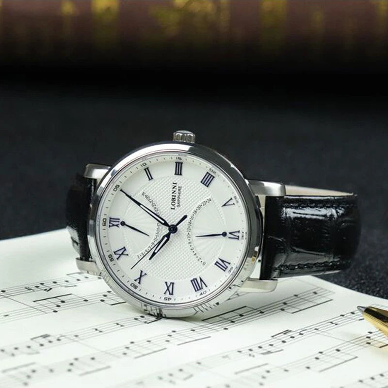 LOBINNI Men Watch Top Luxury Brand Quartz Wristwatch Waterproof Clock Sapphire Dress Leather Strap Reloj Hombre