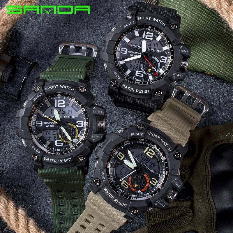 Fashion Sanda Top Brand Military Waterproof Sport For Mens Watches Luxury Clock Male Dive Saat Relogio Masculino