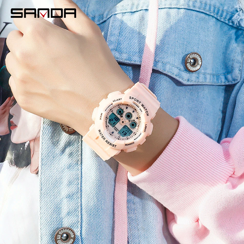 2021 SANDA Women Sports Watches Multifunction Fashion Waterproof Watch Analog Digital Ladies Clock Casual Relogio Feminino 3017