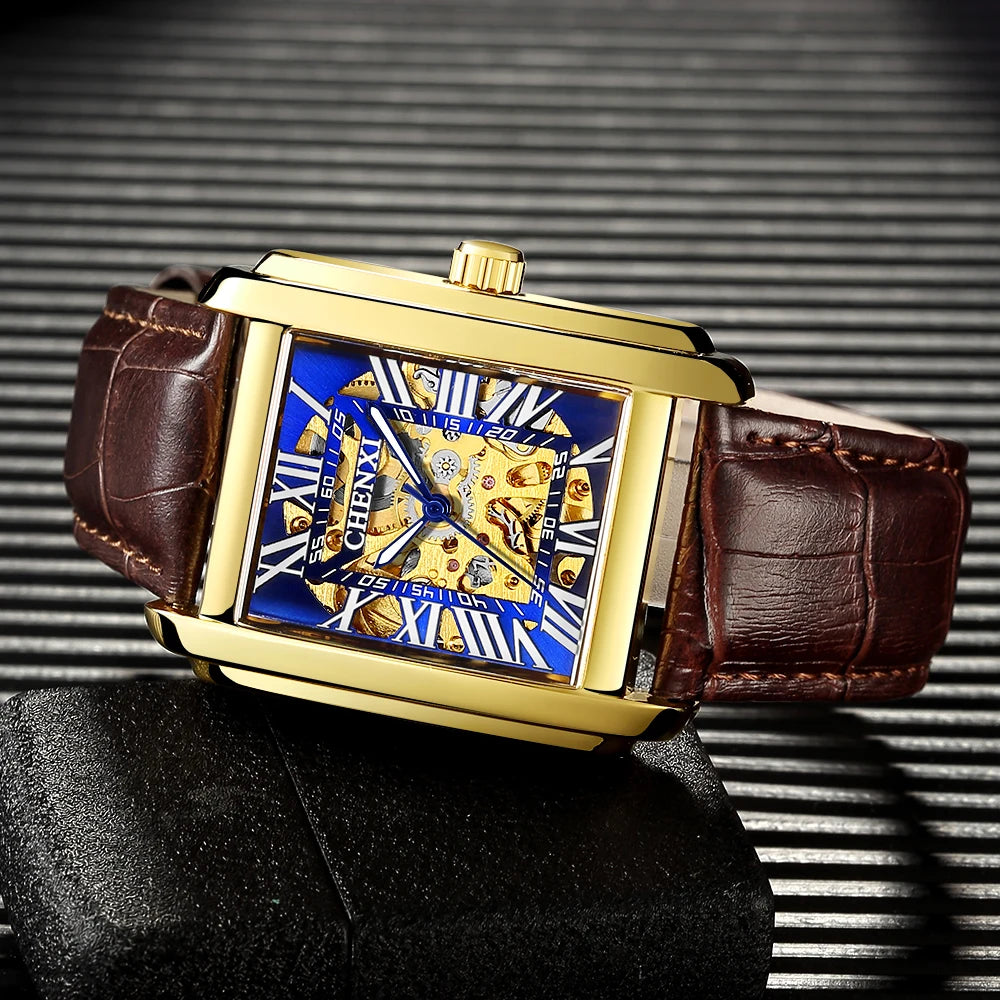 CHENXI Luxury Gold Automatic Watch Men Business Waterproof Skeleton Tourbillon Mechanical Wristwatch Top Brand Relogio Masculino