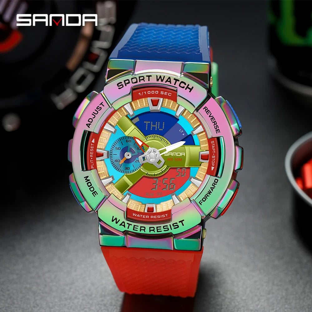 Sanda Watch Men Magic Color Fashion digital Wristwatch Unisex Top Luxury Cool Waterproof Sport Clock Часы Женские Ручные 9004