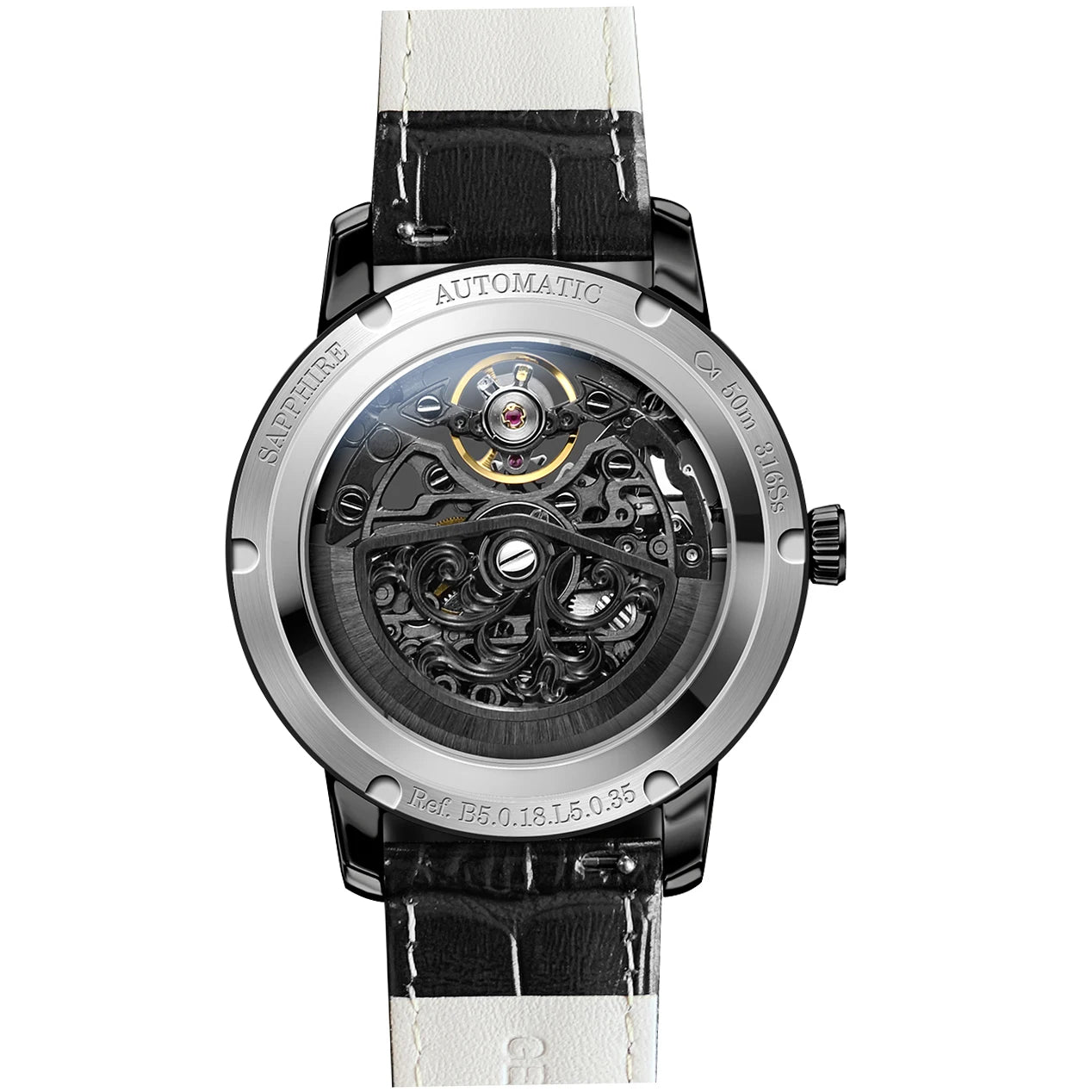 LOBINNI Men Automatic Watch Luxury Male Mechanical Wristwatch Fashion Waterproof Black Dual Side Skeleton Dial Sapphire Mirror