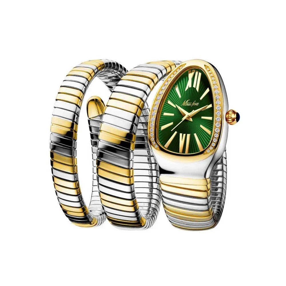 Dropshipping Shining Diamond Fashion Quartz Watch For Women Snake Design Three Loop Bracelet Watches Gold Relojes Para Mujer
