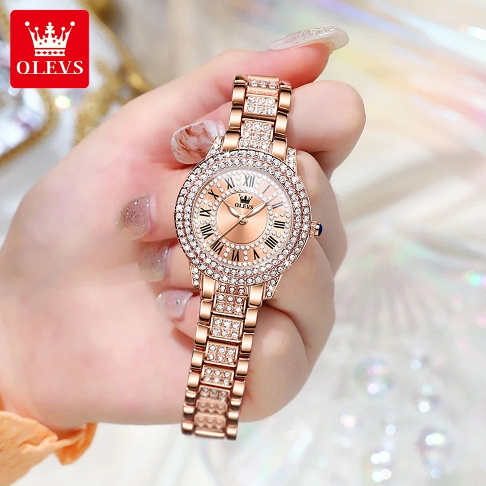 OLEVS Brand Luxury Women's Watches Original Diamond Watch for Women Fashion Elegant Stainless Steel Waterproof Quartz Wristwatch