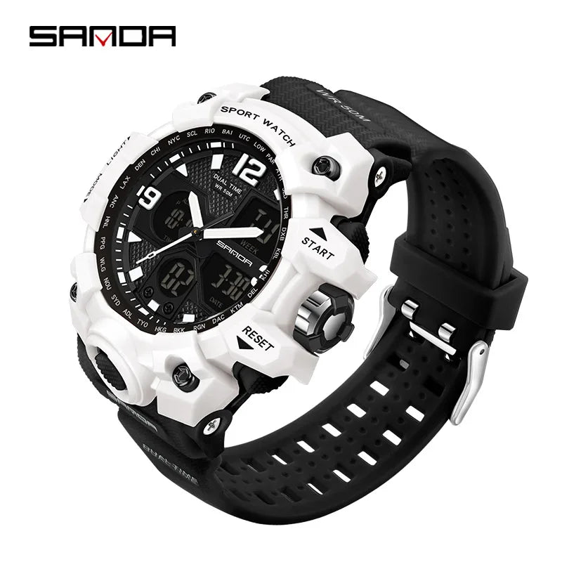 Fashion Sanda Top Brand Men Military Watches White Sport Watch Led Digital 50m Waterproof Multifunction Clock Relogio Masculino
