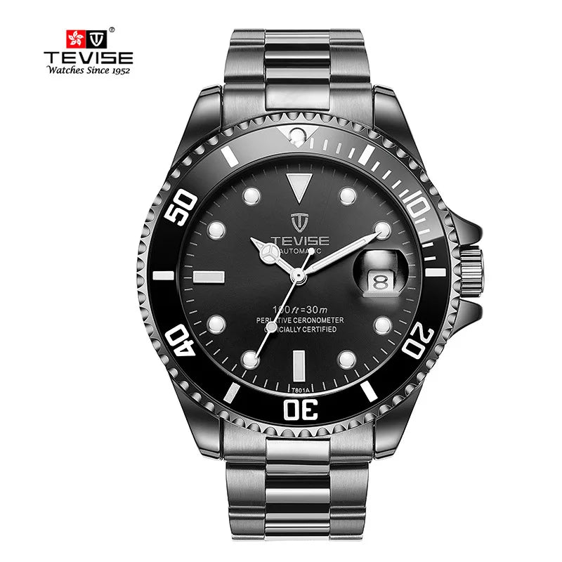 TEVISE Green Watch Men Automatic Mechanical Anti-Scratch Rotatable Outer Ring Waterproof Luminous Mens Watches Top Brand Luxury