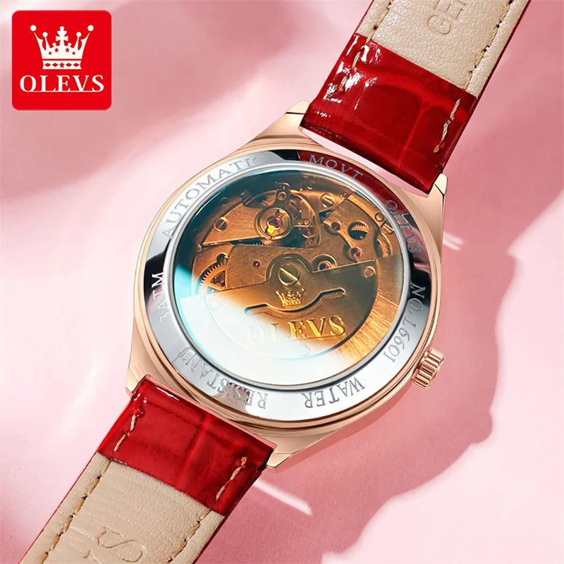 OLEVS Brand Ladies Fashion Automatic Watch Women Luxury Waterproof Rose Gold Mechanical Wristwatch Relogio Feminino