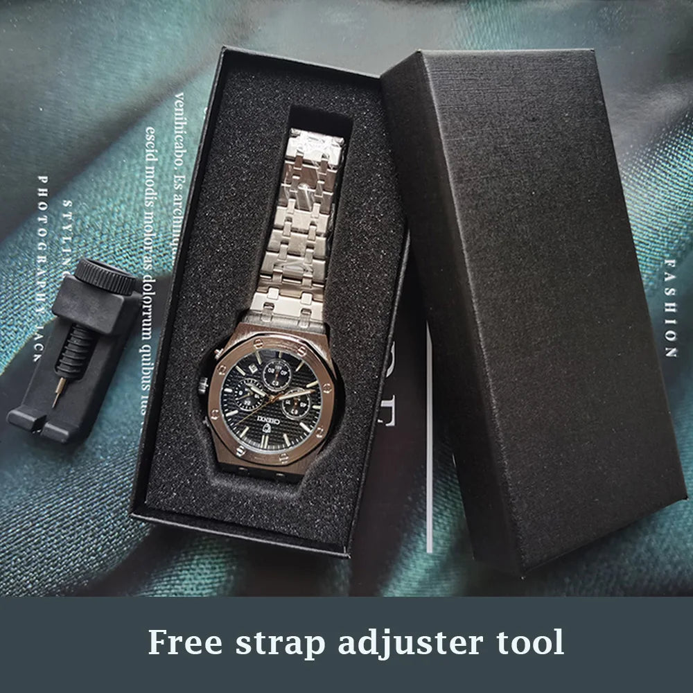 Chronograph Men Watches Stainless Steel Silver Waterproof Watch For Male Multi Function Calendar Brand Chenxi Business Clock