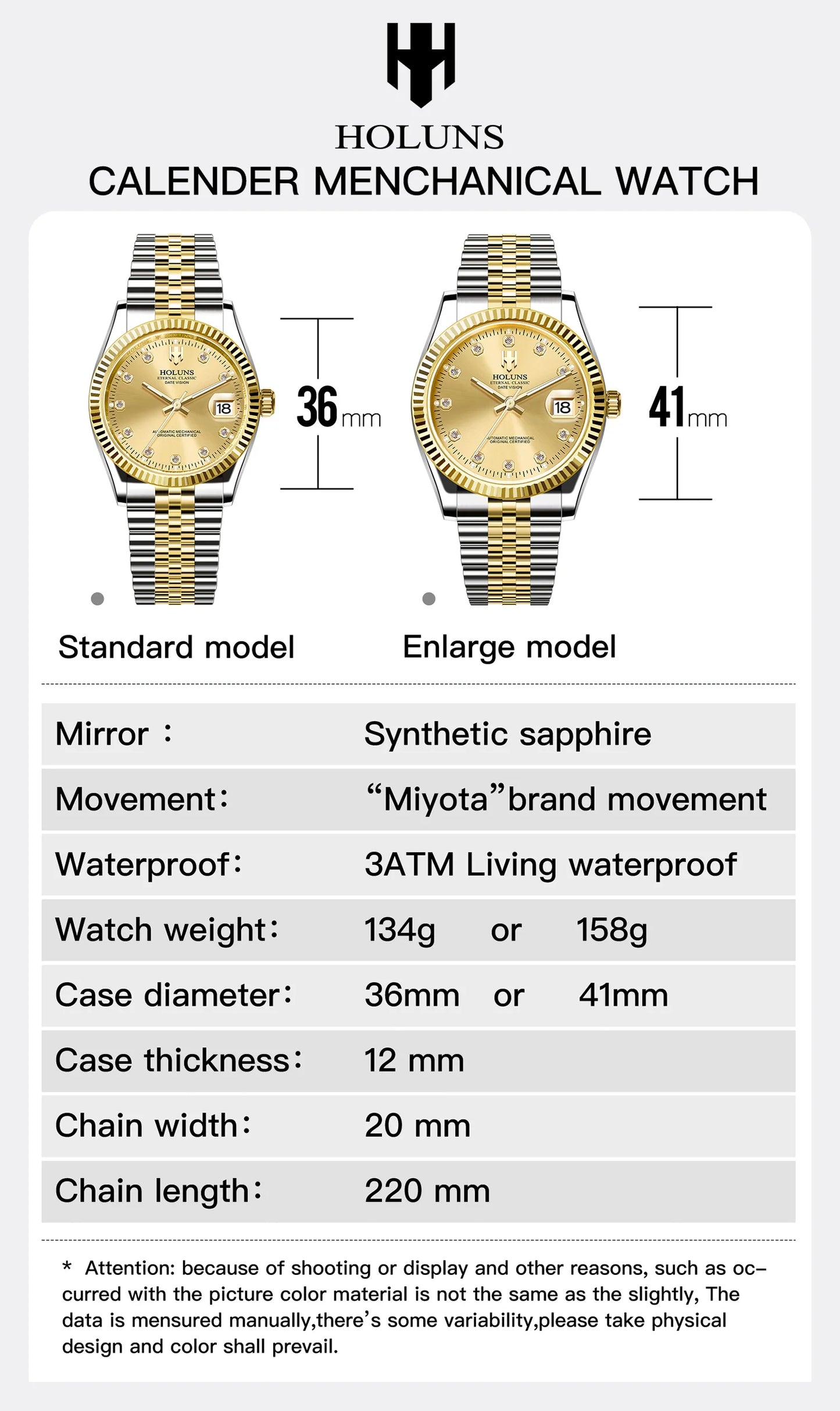 Holuns 2024 New Luxury Stainless Steel Automatic Watch For Men Gold Classic Role Mechanical Wristwatches Sapphire Waterproof