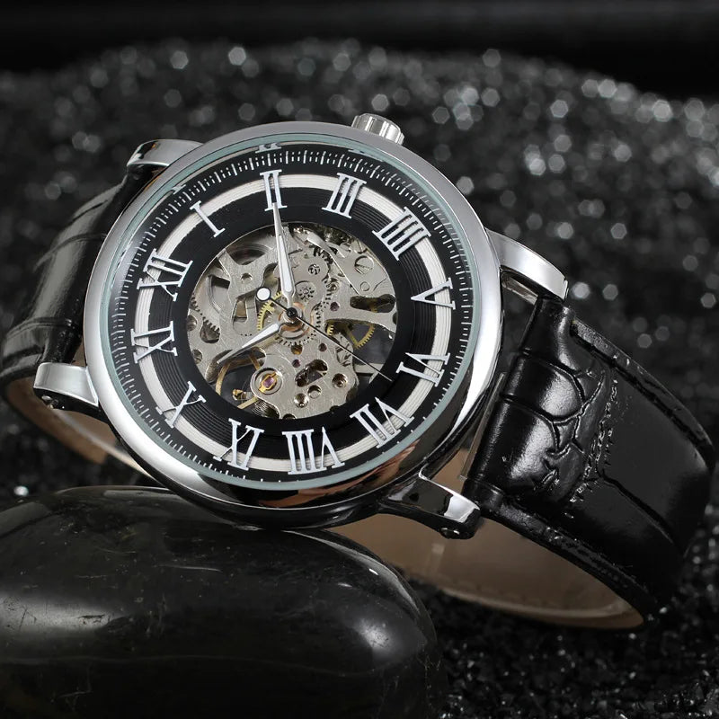 Fashion Winner Top Brand Hollow Roman Handwinder Mechanical Man Student Leather Simple Modelled After An Antique Wrist Watches