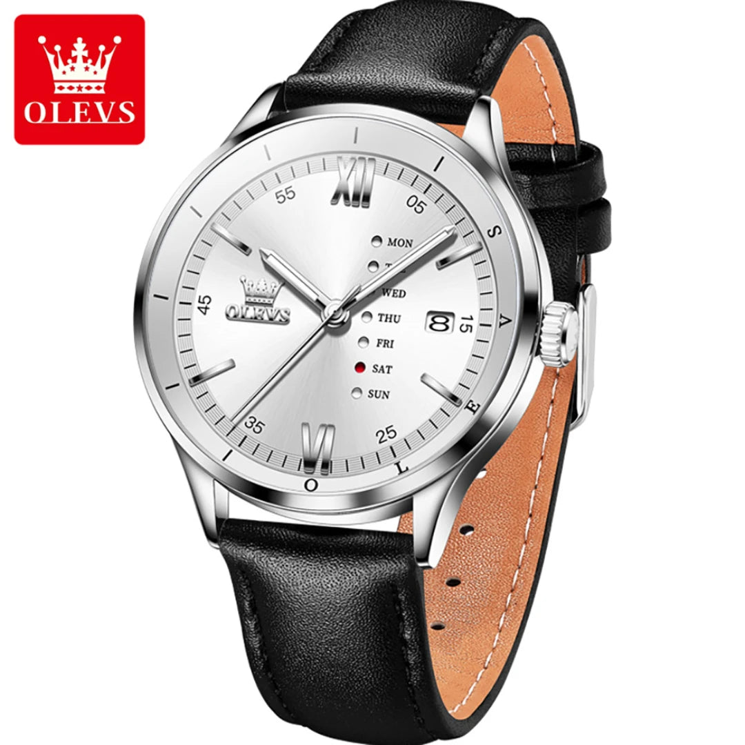 OLEVS 2931 Quartz Fashion Watch Gift Leather Watchband Round-dial Calendar