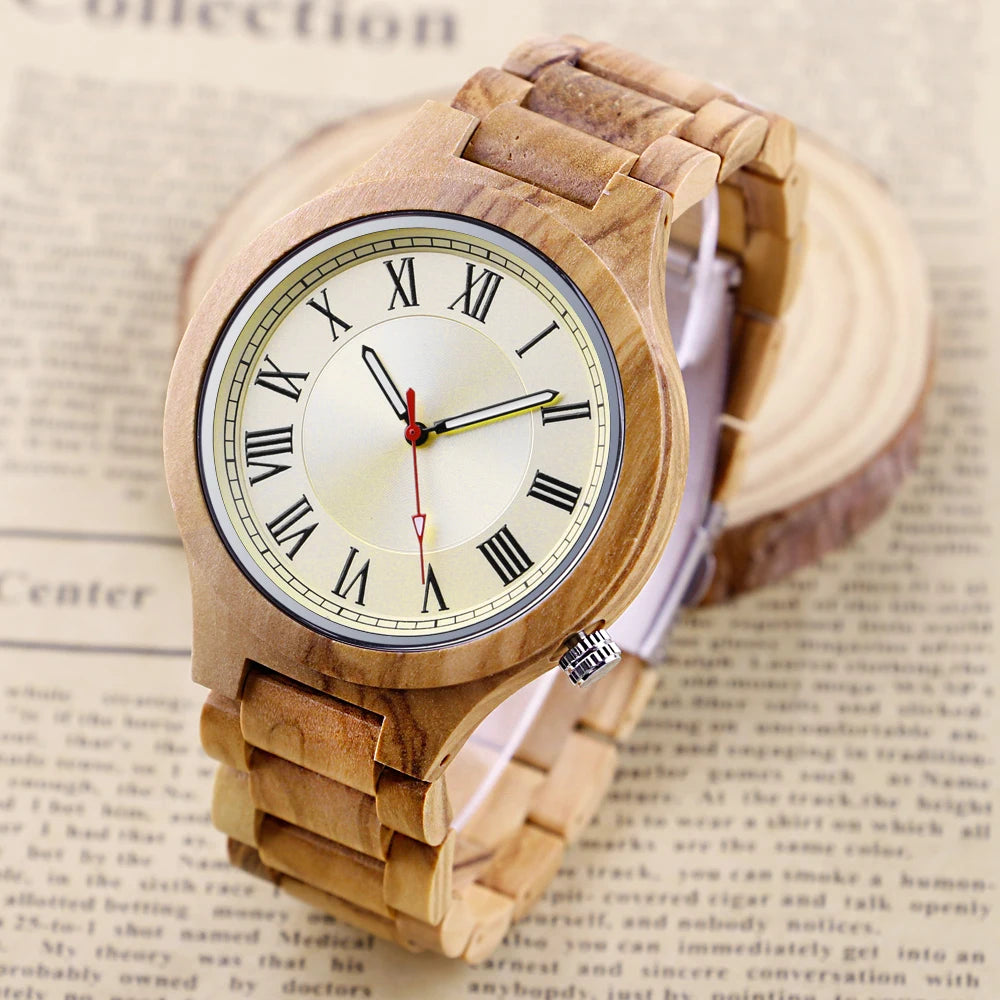 Classic Khaki Roman Digital Men's and Women's Wood Quartz Watch Fashion Business Street Fashion Accessories Wood Clock