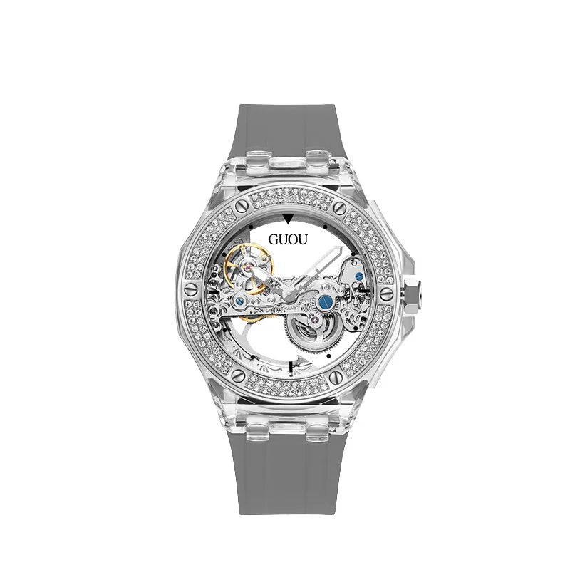 2023 Fashion GUOU Top Brand Simple Women's Waterproof Women's Watch Water Diamond Silicone Tape Trend automatic Mechanical Watch