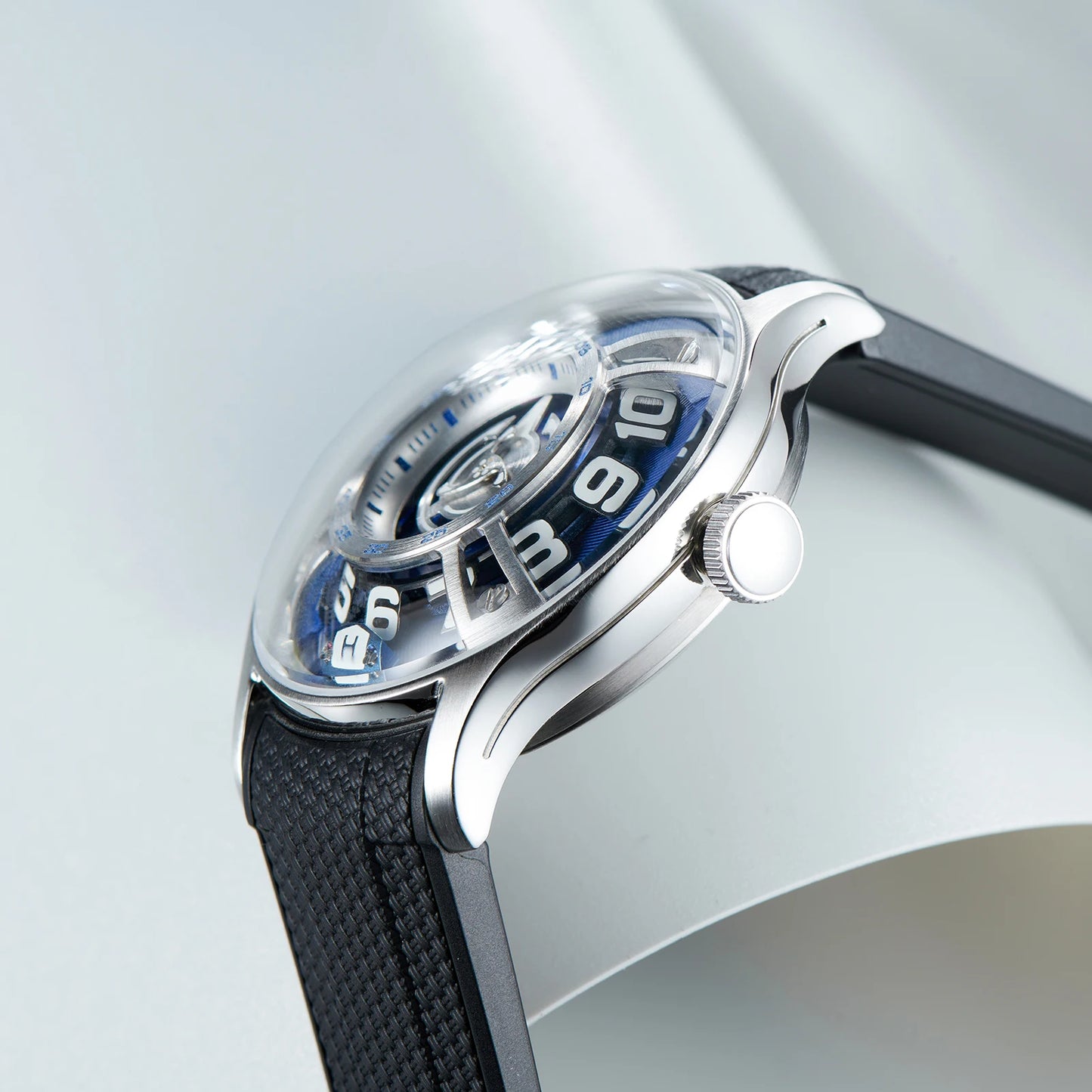 OBLVLO Curvature Engine Star Rotor Automatic Watch All Steel Men Super Luminous Blue Nightlight Mechanical Watches Behrens