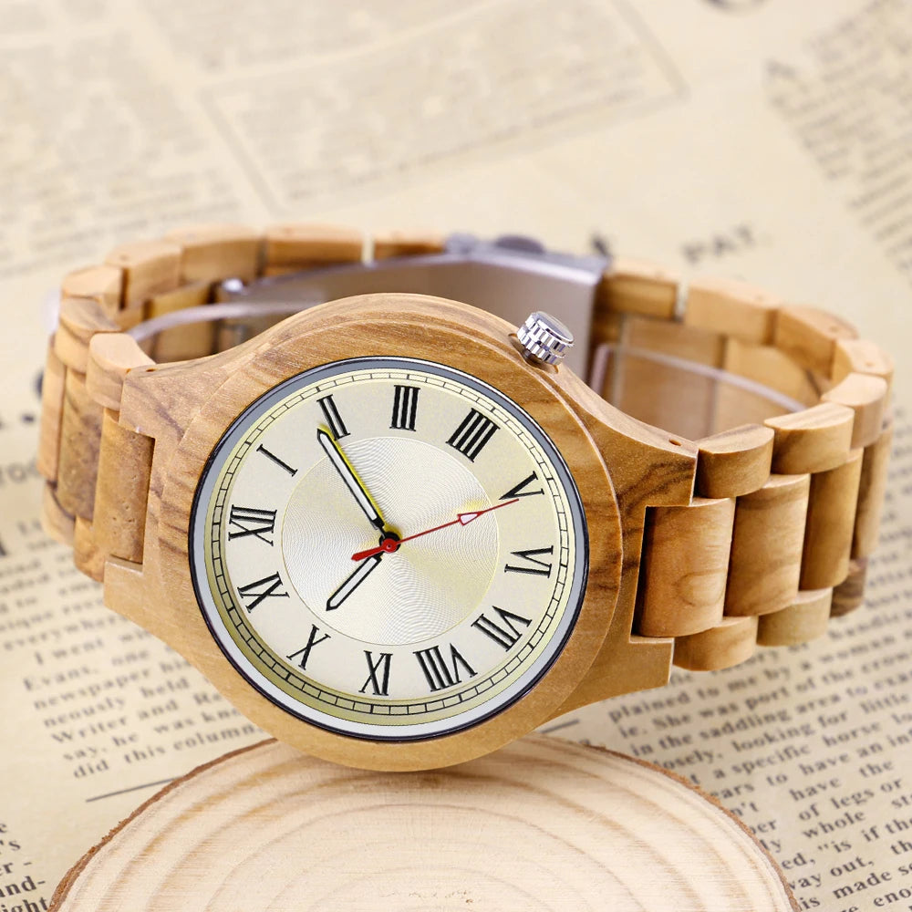 Classic Khaki Roman Digital Men's and Women's Wood Quartz Watch Fashion Business Street Fashion Accessories Wood Clock