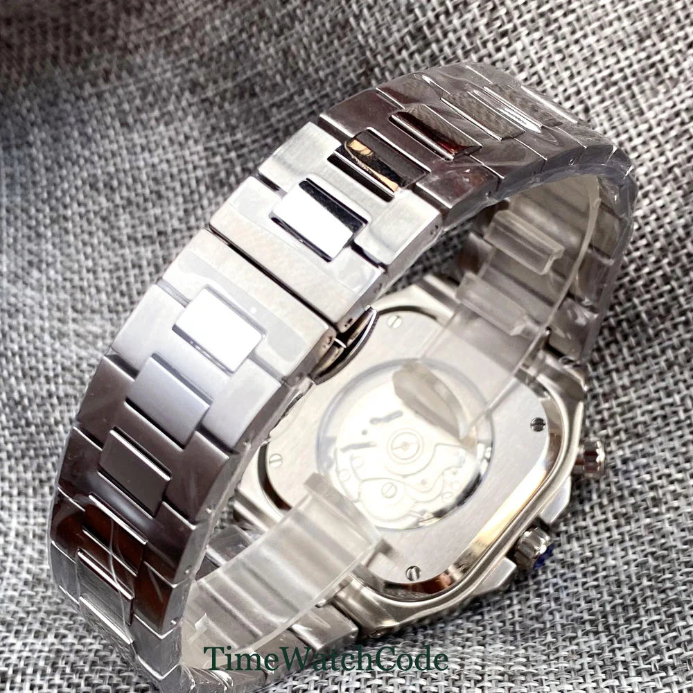Tandorio Automatic Men‘s Watch 42mm NH35 Movement Square Case Sapphire Glass Blue Dial Rotating Chapter Ring Screw Down Crown