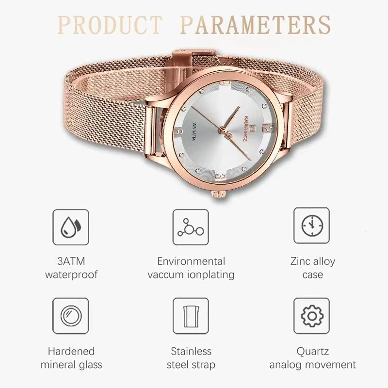Quartz Watch For Women Top Brand Fashion Luxury Diamond Dial Waterproof Clock Mesh Steel Strip Women Watch Reloj Mujer NF5023