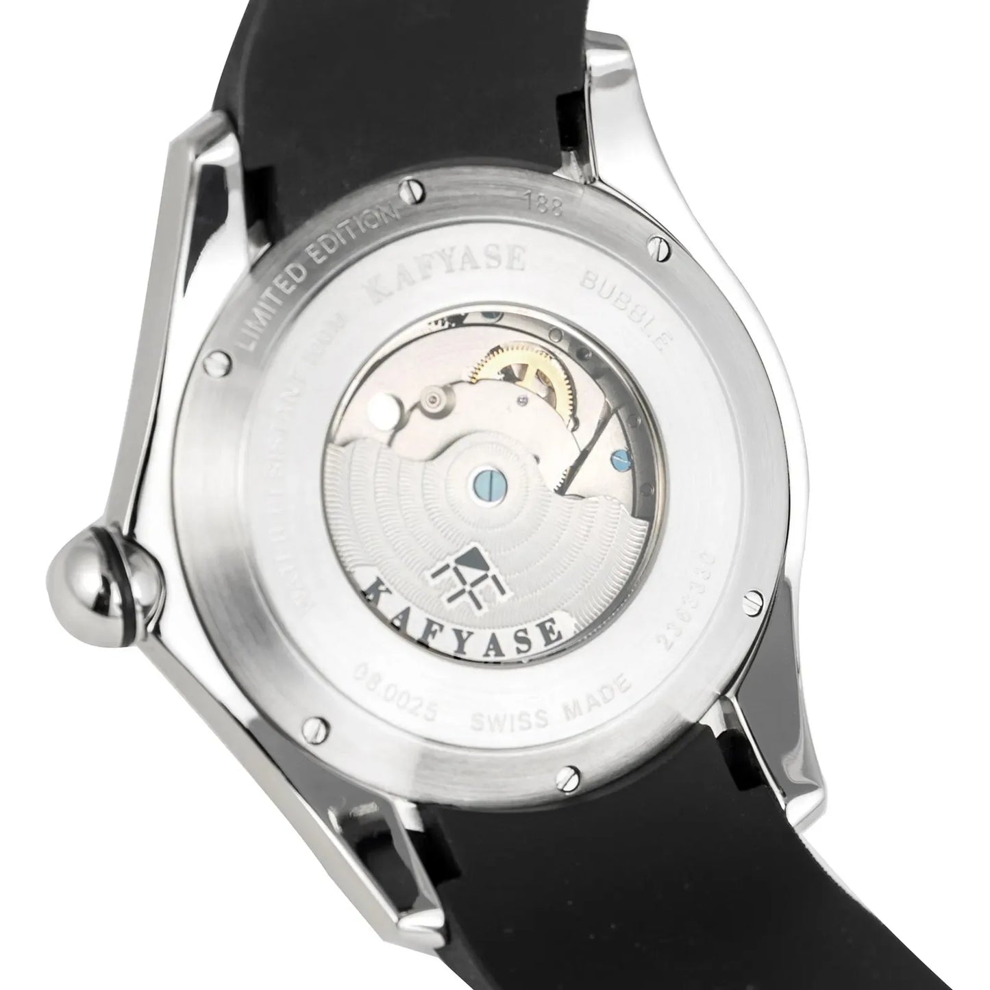 KAFYASE Men Automatic Watch 46mm Luxury Mechanical Wristwatch Bubble Mineral Mirror Rubber Strap Fashion Dial