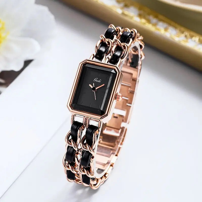 Fashion Gedi Top Brand Vintage Women Square Small Dial Elegant Retro Weaving Bracelet Women's Waterproof Watch Reloj Para Mujer