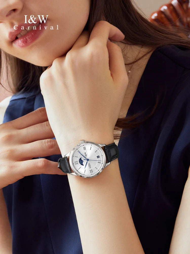 I&W Fashion Women Mechanical Watches Japan Movement Automatic Watch for Women Sapphire Calendar Waterproof Relogio Feminino 528L