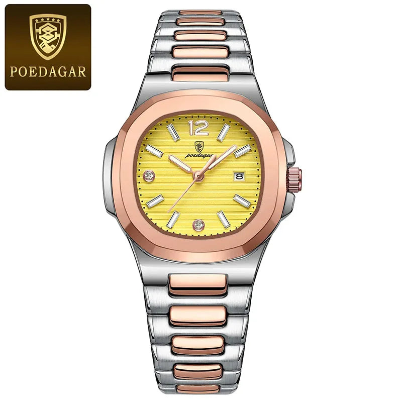 New Square Rose Gold Women Wristwatches Luminous Lxury Stainless Steel Brand Woman Watch 2024 Quartz Clock Calendar Small Dial