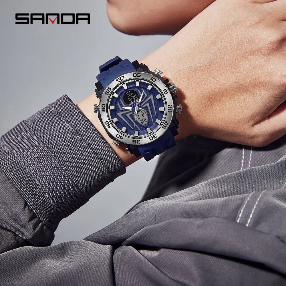 SANDA Men Military Watches Fashion Sport Watch Analog Electronic LED Wristwatches For Man Clock Relogio Masculino Waterproof 50M